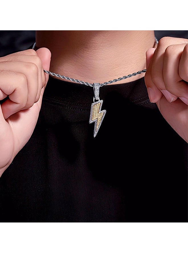 Happy D Lightning Necklace for Men and Women, Stainless Steel Lightning Pendant Necklace, Shiny Square Cubic Zirconia Lightning Pendant Necklace, Hip-Hop Rock Punk Jewelry - Image 2